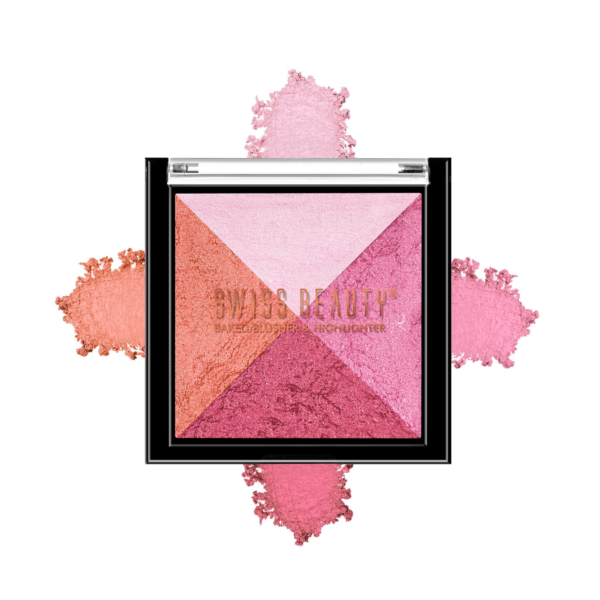 Swiss Beauty Mini Baked Shimmer Blusher And Highlighter Palette For Face Makeup| Multicolor-2, 7 Gm |