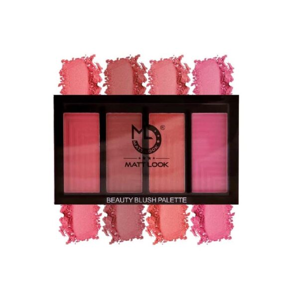 MATT LOOK Beauty Makeup 4 Color Blush Palette, Highlight Blush Palette Matte Blush Powder Bright Shimmer Face, Blendable, Natural Radiance, Creamy Lightweight Natural Finish, Blossom (20gm)